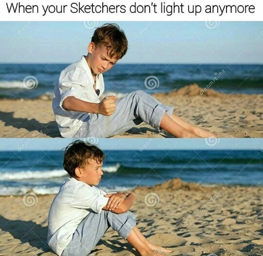 meme boy sitting on sand - When your Sketchers don't light up anymore dreamstime A