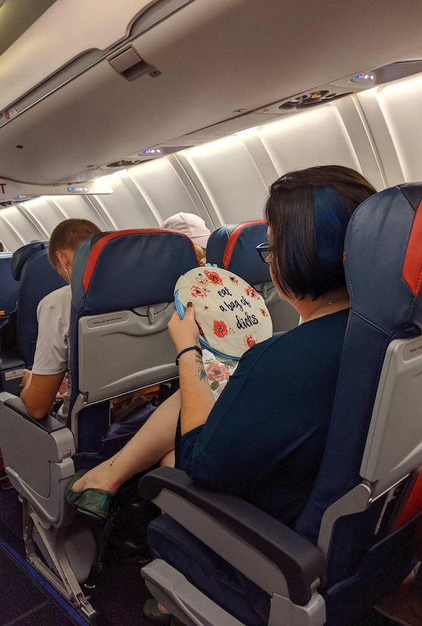 cross stitch on plane