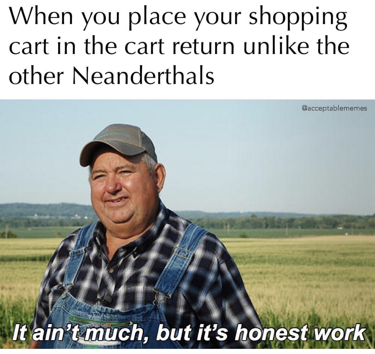 trending meme templates - When you place your shopping cart in the cart return un the other Neanderthals It ain't much, but it's honest work
