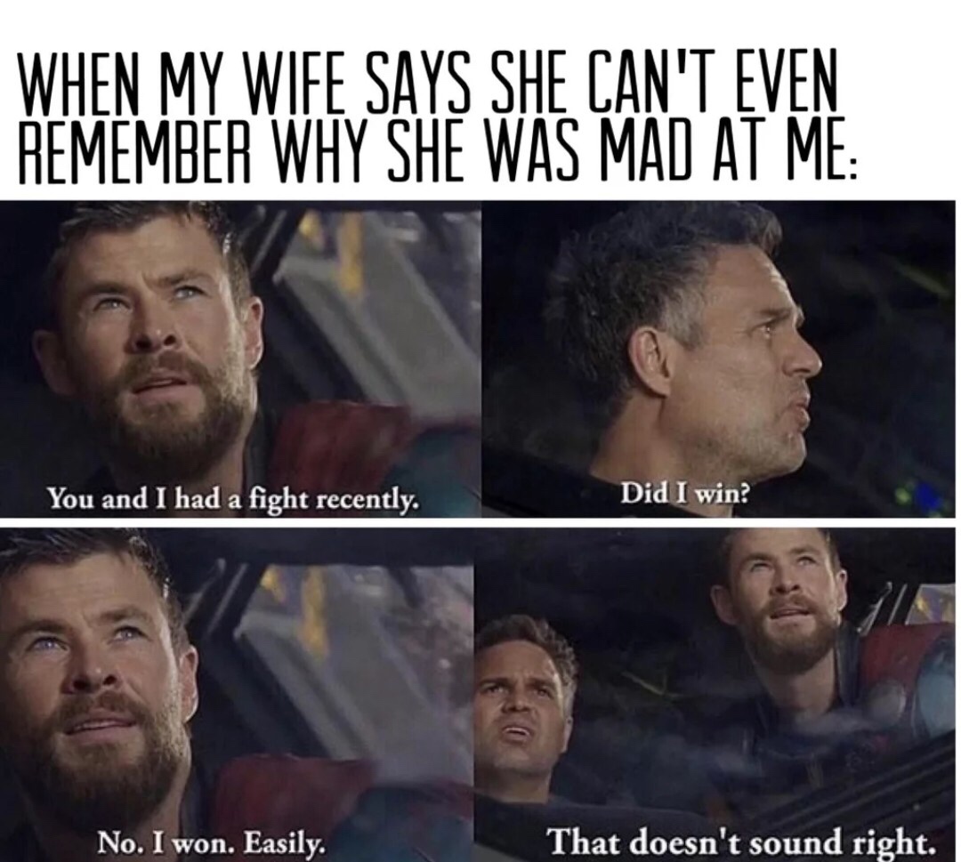 she didn t tell me meme - When My Wife Says She Can'T Even Remember Why She Was Mad At Me You and I had a fight recently. Did I win? No. I won. Easily. That doesn't sound right.