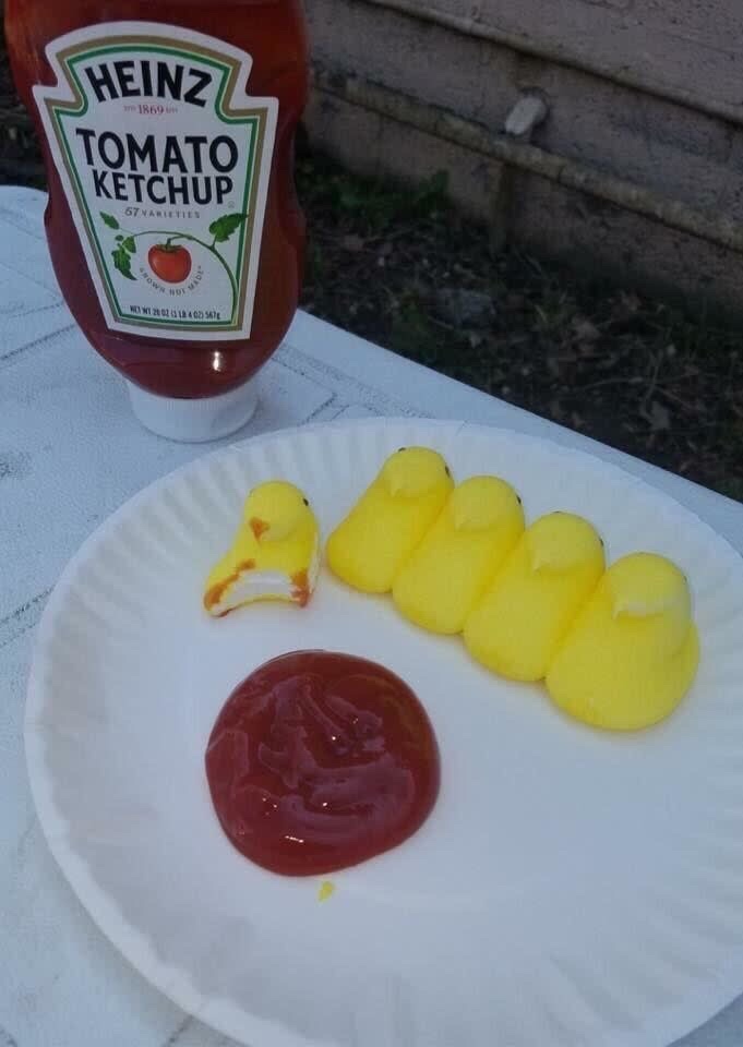 peeps with ketchup