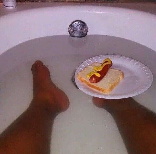 hot dog in the bathtub