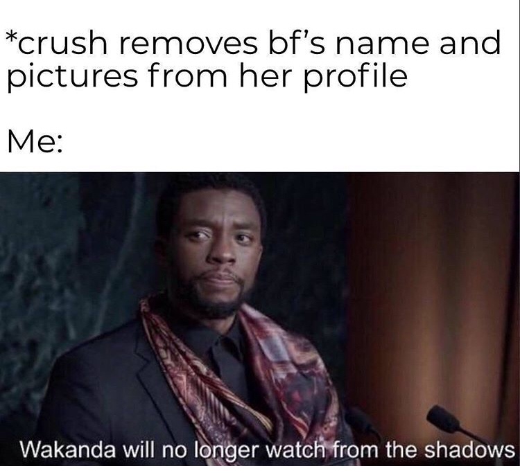 wakanda memes - crush removes bf's name and pictures from her profile Me Wakanda will no longer watch from the shadows