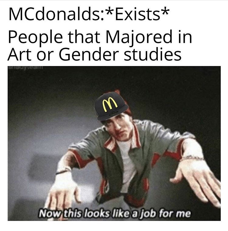 now this looks like a job for me template - MCdonaldsExists People that Majored in Art or Gender studies Now this looks a job for me