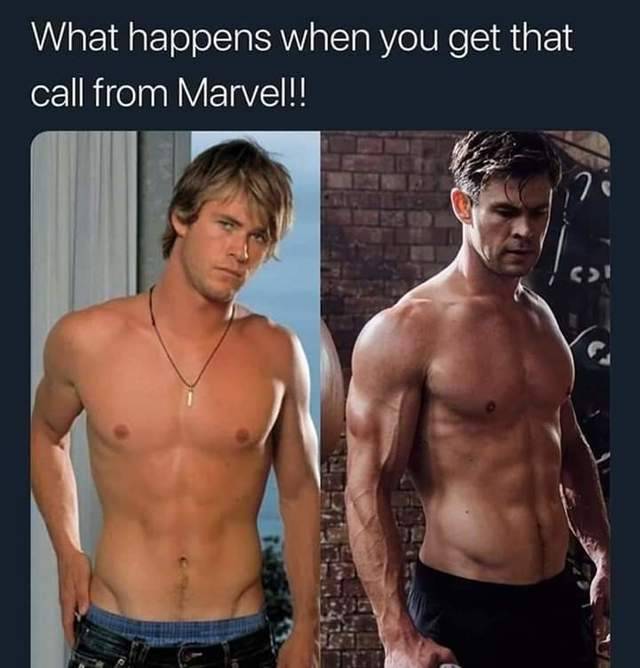chris hemsworth body - What happens when you get that call from Marvel!!