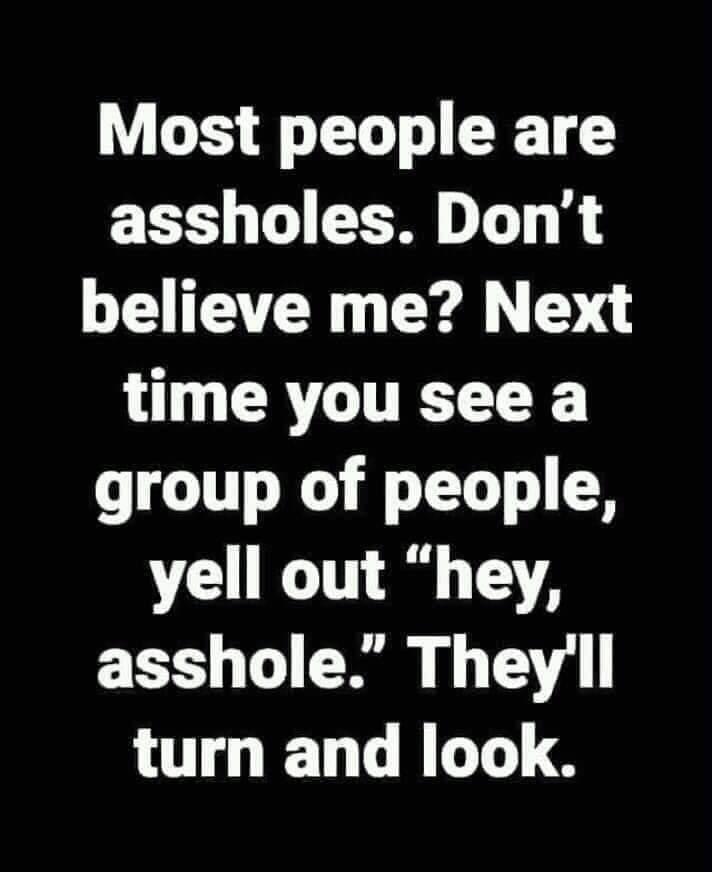check on your friends quotes - Most people are assholes. Don't believe me? Next time you see a group of people, yell out "hey, asshole." They'll turn and look.