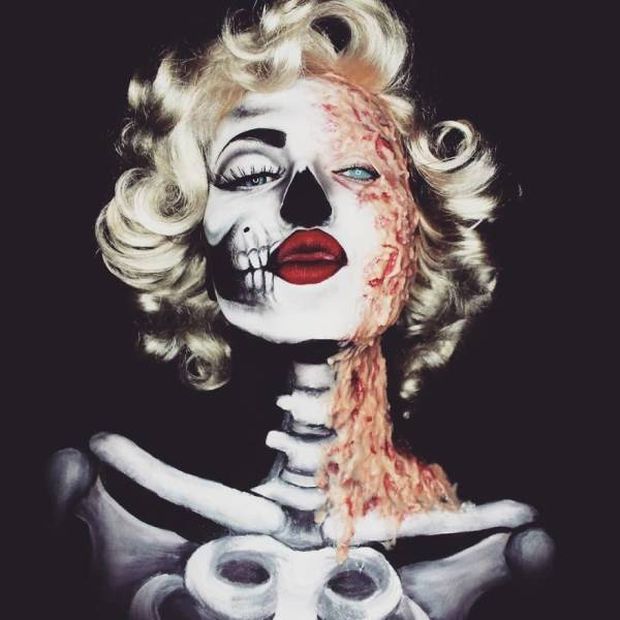 halloween costume diy - Theatrical makeup - Marylyn Monroe skeleton