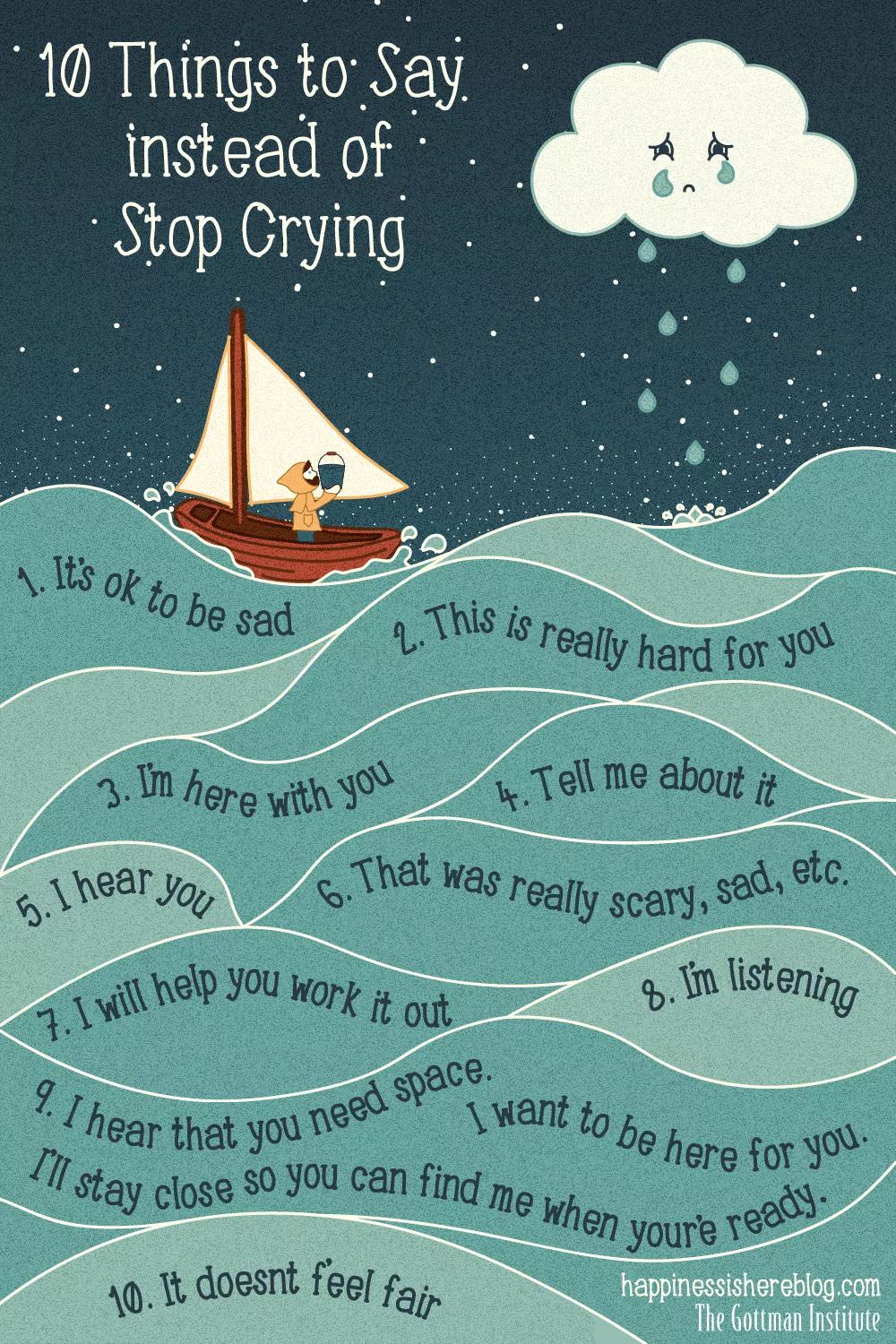 therapy meme - 10 things to say instead of stop crying - 10 Things to Say instead of. Stop Crying 1. It's ok to be sad . This is really hard for you 3. Im here with you 4. Tell me about it 5. I hear you . That was really scary, sed, etc. 7. I will h I wil