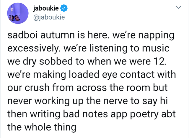 andrew gillum socialist - jaboukie sadboi autumn is here. we're napping excessively. we're listening to music we dry sobbed to when we were 12. we're making loaded eye contact with our crush from across the room but never working up the nerve to say hi th