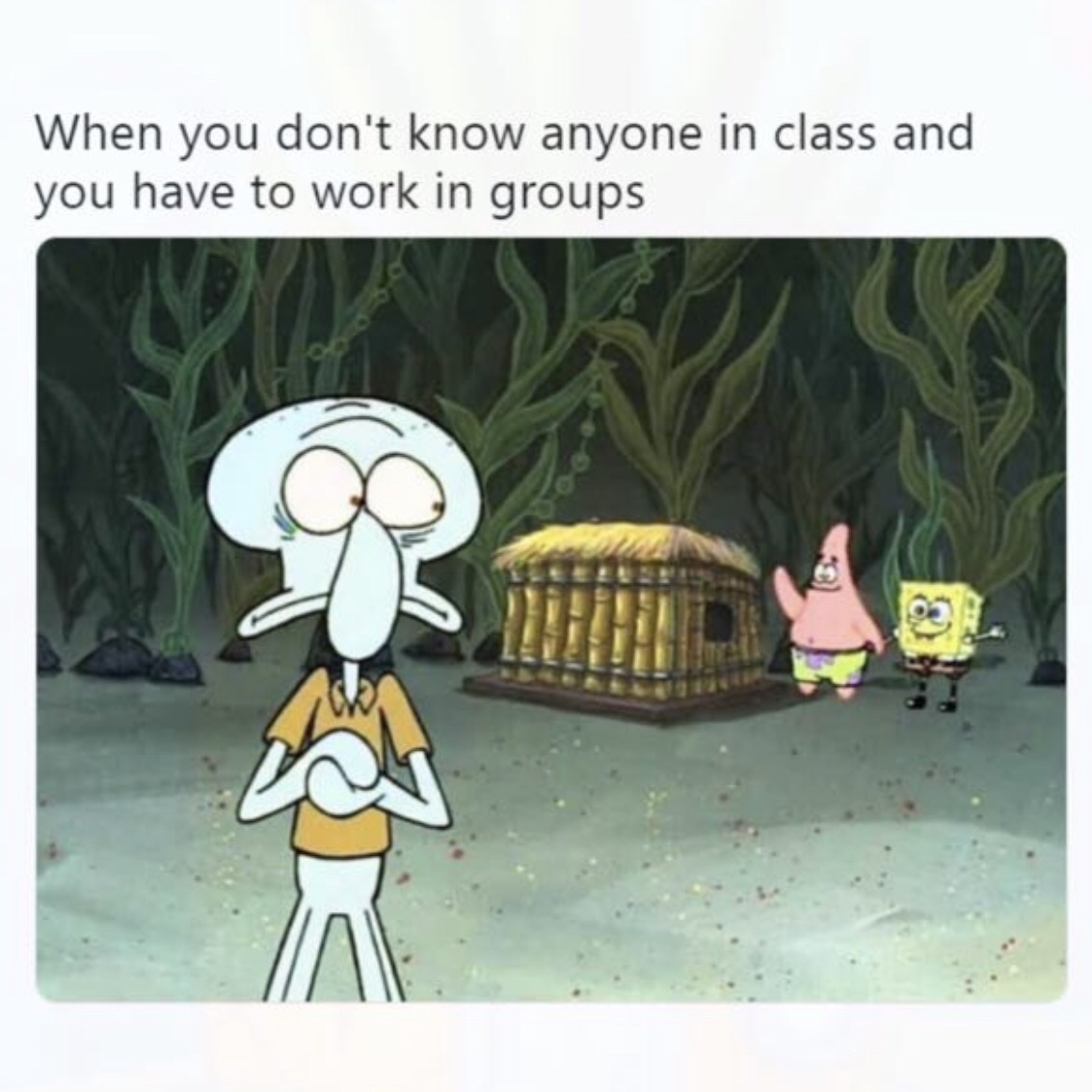 you don t know anyone - When you don't know anyone in class and you have to work in groups