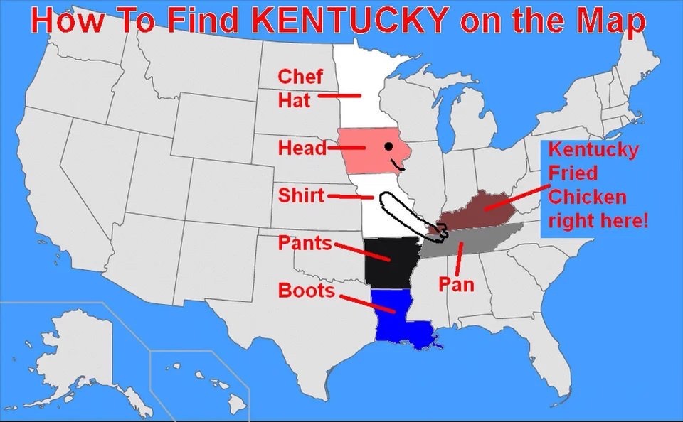 find kentucky on a map - How To Find Kentucky on the Map Chef Hat Head Shirt Kentucky Fried Chicken right here! Pants Boots