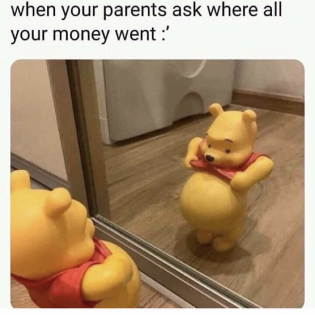 Disney meme - your parents ask where all your money went pooh - when your parents ask where all your money went '