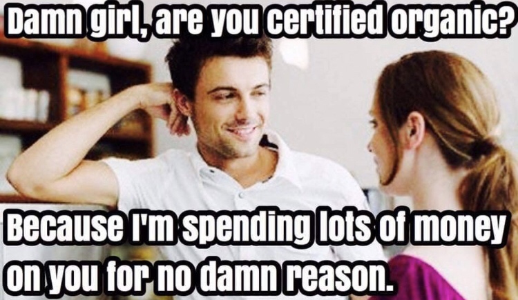 science meme - dating a nurse meme - Damn girl are you certified organic? Because I'm spending lots of money on you for no damn reason.