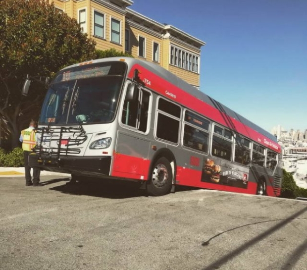 bus san francisco on hill stuck