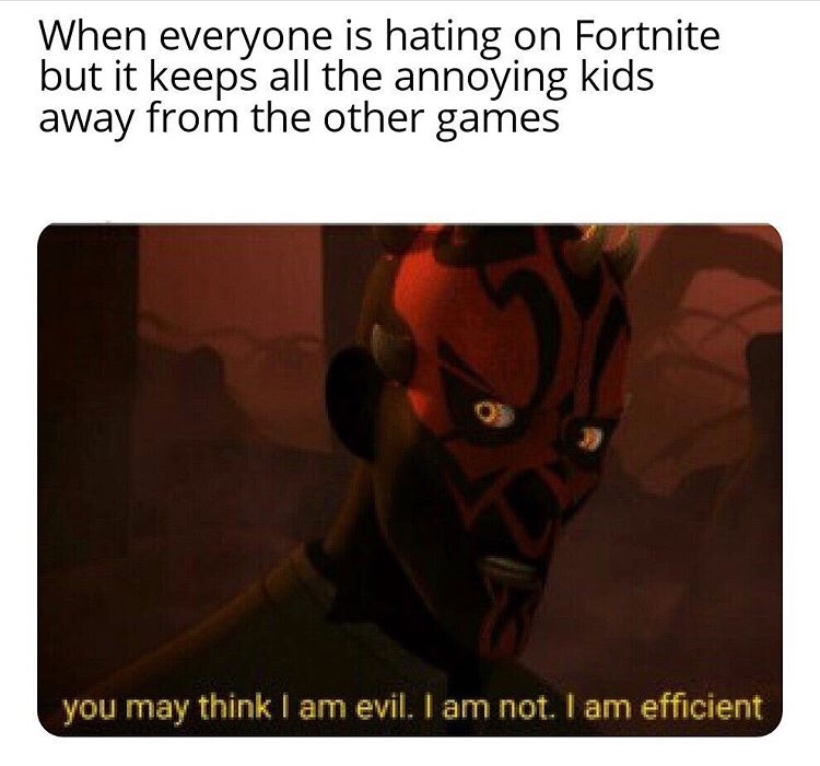 photo caption - When everyone is hating on Fortnite but it keeps all the annoying kids away from the other games you may think I am evil. I am not. I am efficient