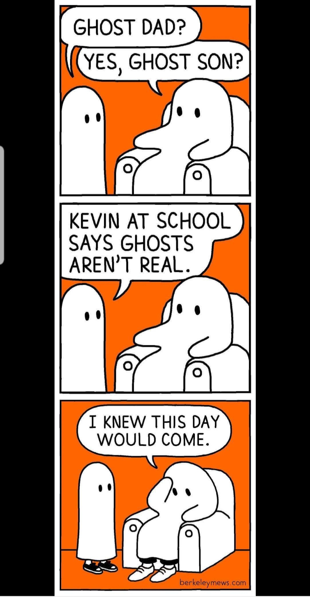 comics - Ghost Dad? Yes, Ghost Son? Kevin At School Says Ghosts Aren'T Real. I Knew This Day Would Come.