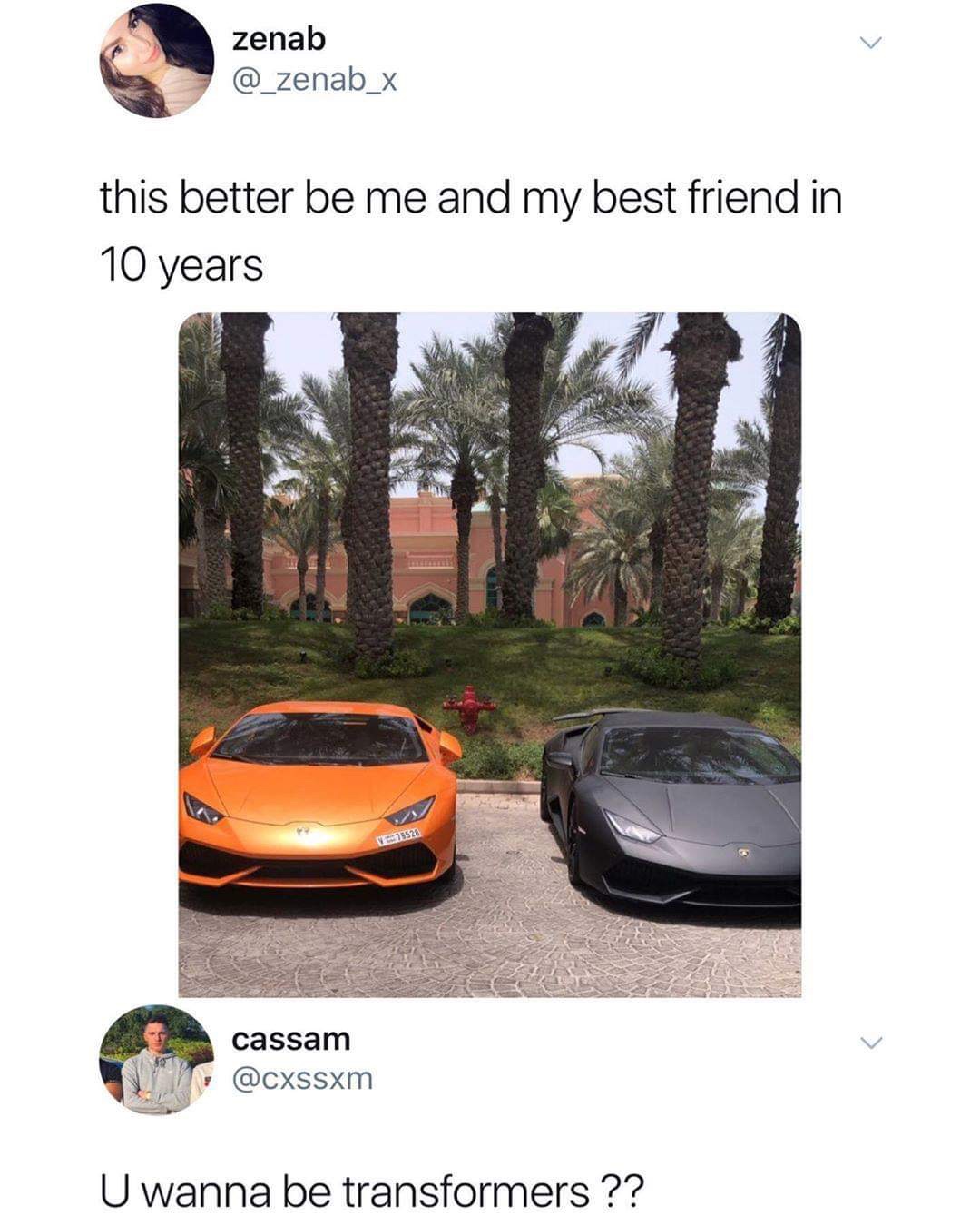 sports car - zenab this better be me and my best friend in 10 years cassam U wanna be transformers ??