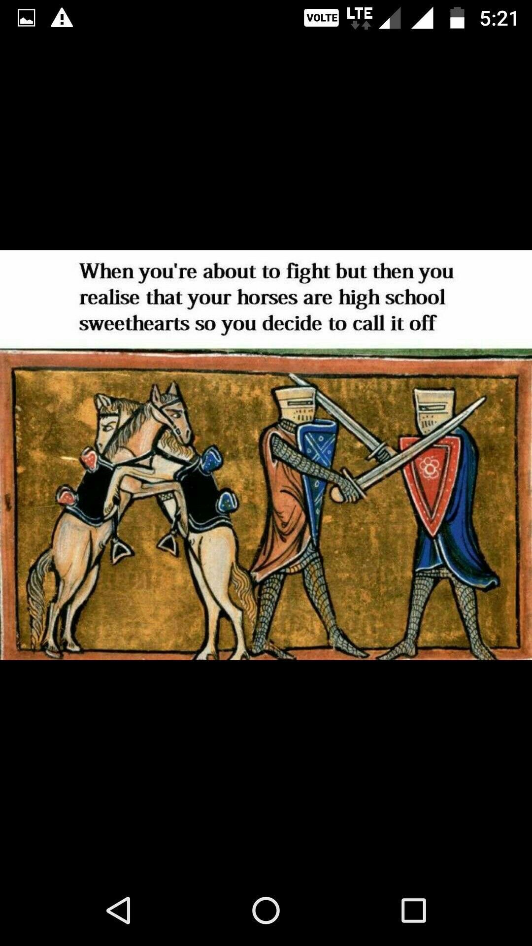 meme medieval horses - Volte Lte When you're about to fight but then you realise that your horses are high school sweethearts so you decide to call it off