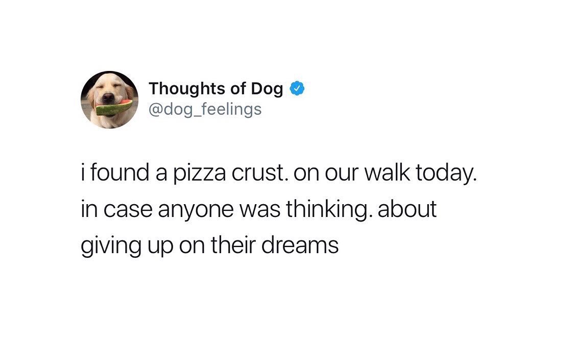 nobody gives a fuck about your feelings - Thoughts of Dog i found a pizza crust. on our walk today. in case anyone was thinking. about giving up on their dreams