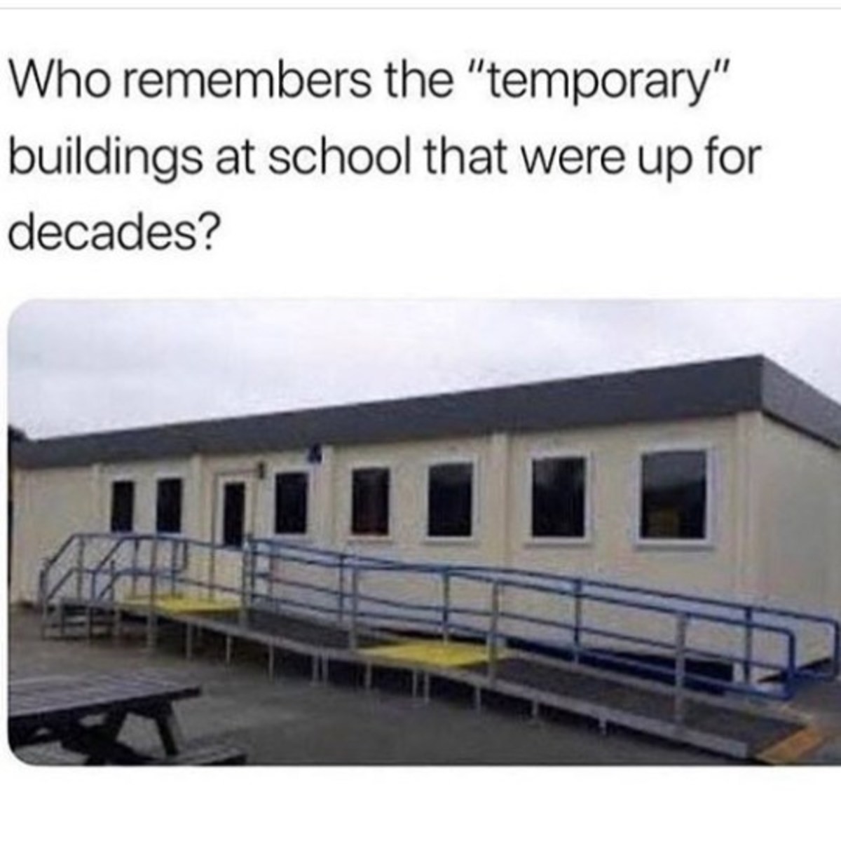 public school memes - Who remembers the "temporary" buildings at school that were up for decades?