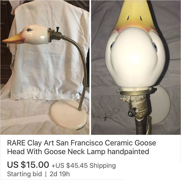 photo caption - Rare Clay Art San Francisco Ceramic Goose Head With Goose Neck Lamp handpainted Us $15.00 Us $45.45 Shipping Starting bid | 2d 19h