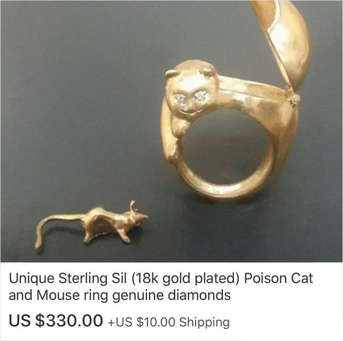 body jewelry - Unique Sterling Sil 18k gold plated Poison Cat and Mouse ring genuine diamonds Us $330.00 Us $10.00 Shipping