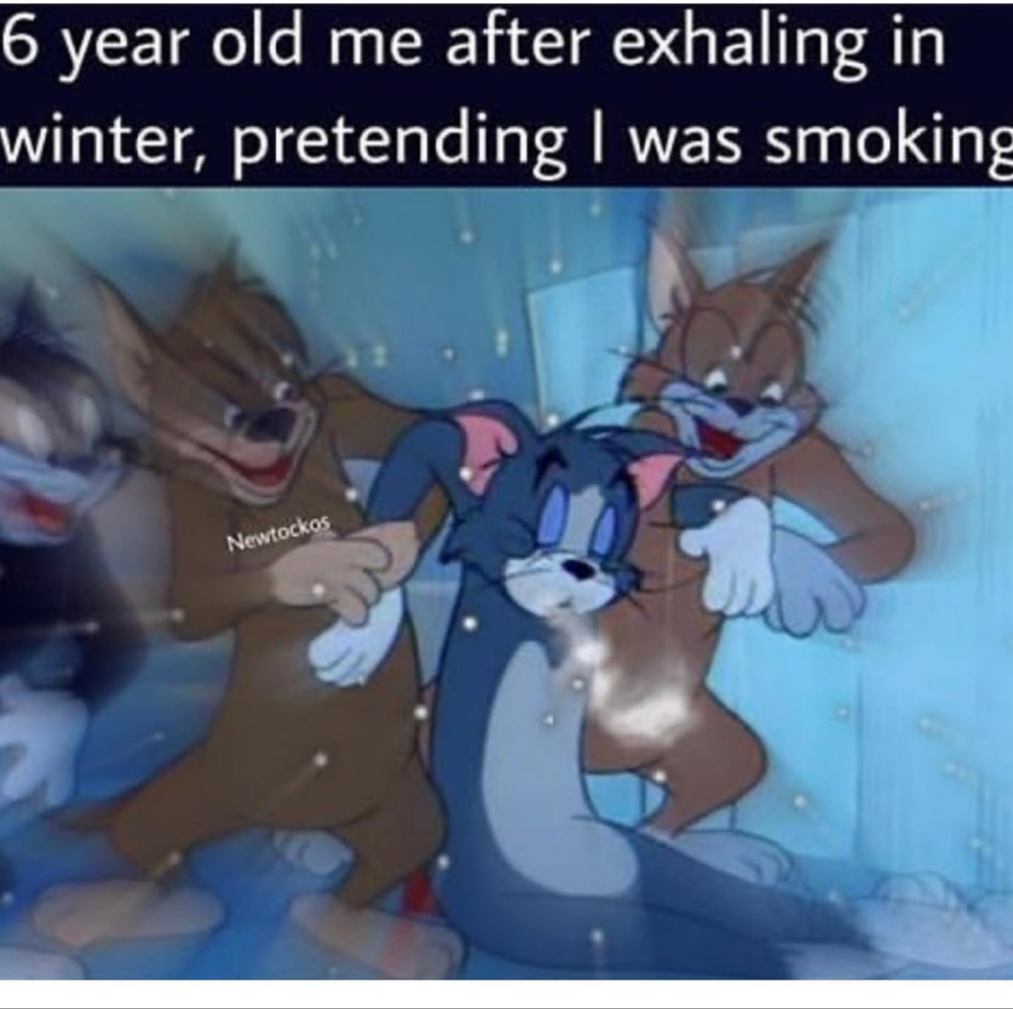 Humour - 6 year old me after exhaling in winter, pretending I was smoking Newtockos