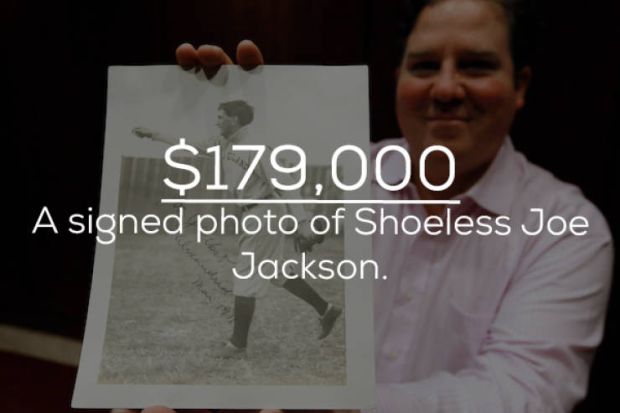 photo caption - $179,000 A signed photo of Shoeless Joe Jackson.
