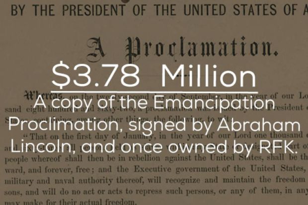 By The President Of The United States Of A Proclamation. S3.78 Million A copy of the Emancipation ident, Proclimation, signed by Abraham Lincoln, and once owned by Rek sand eight hunter That on the first day of Janue. in the year of our Lord one thousand…