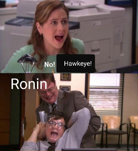 Avengers meme - photo caption - No! Hawkeye! Ronin