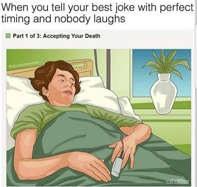 random wikihow - When you tell your best joke with perfect timing and nobody laughs Part 1 of 3 Accepting Your Death Gabsoluteworst wikiHow