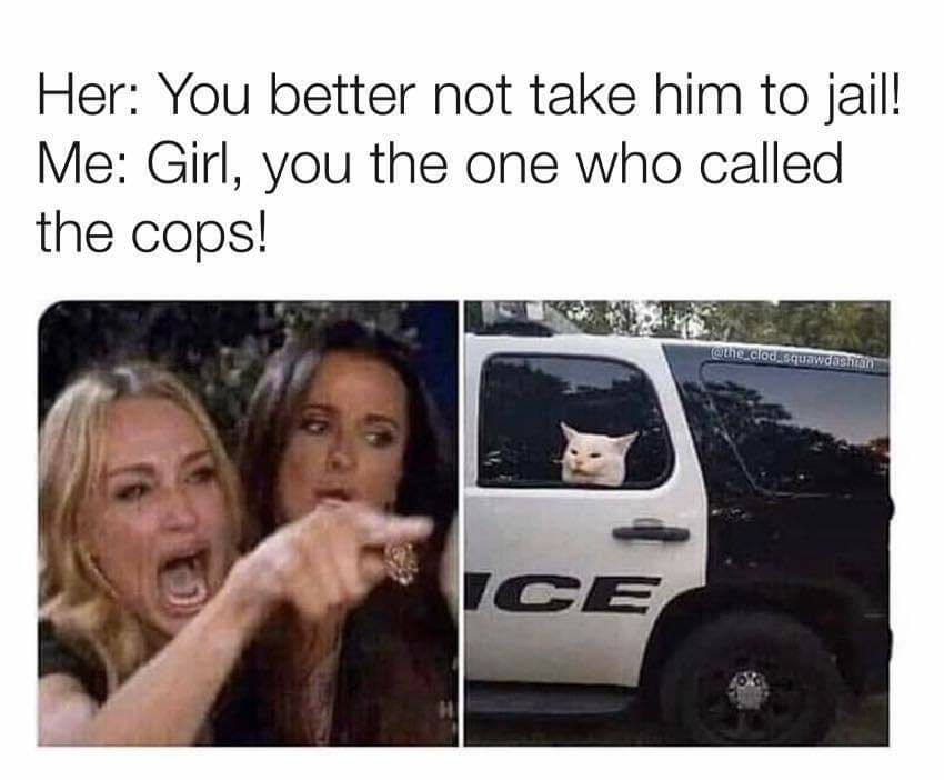 uber cat meme - Her You better not take him to jail! Me Girl, you the one who called the cops! eleciousquawasan Ice