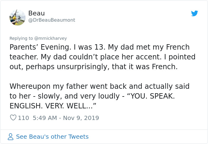 jennie deepfake twitter - Beau Parents' Evening. I was 13. My dad met my French teacher. My dad couldn't place her accent. I pointed out, perhaps unsurprisingly, that it was French. Whereupon my father went back and actually said to her slowly, and very l