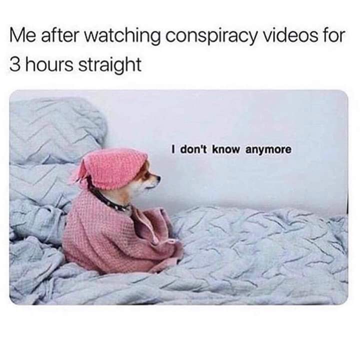 don t know anymore meme - Me after watching conspiracy videos for 3 hours straight I don't know anymore
