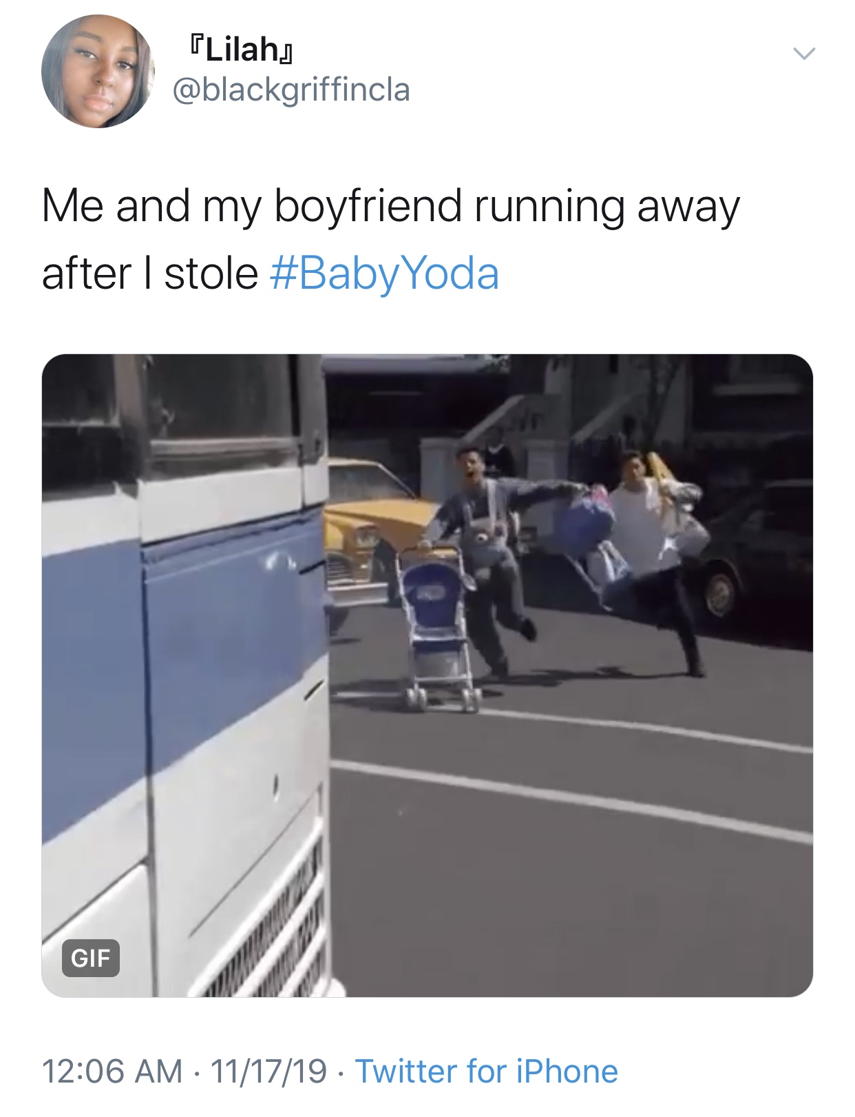 baby yoda meme  - Flilahj Me and my boyfriend running away after I stole Gif 111719 Twitter for iPhone