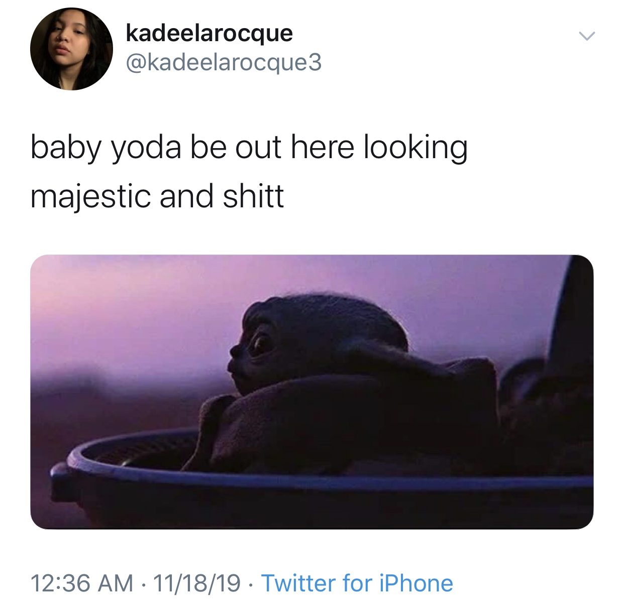 baby yoda meme - kadeelarocque baby yoda be out here looking majestic and shitt 111819 Twitter for iPhone