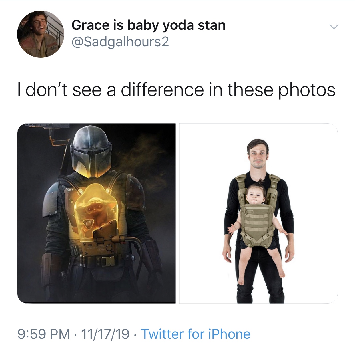 baby yoda meme - Grace is baby yoda stan I don't see a difference in these photos 111719 Twitter for iPhone