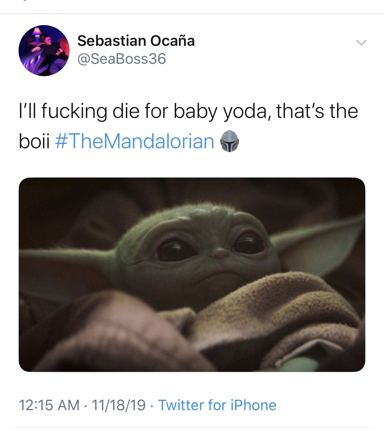 baby yoda meme - Sebastian Ocaa I'll fucking die for baby yoda, that's the boii 111819 . Twitter for iPhone