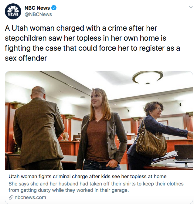 tilli buchanan utah - Nbc News News A Utah woman charged with a crime after her stepchildren saw her topless in her own home is fighting the case that could force her to register as a sex offender Utah woman fights criminal charge after kids see her tople