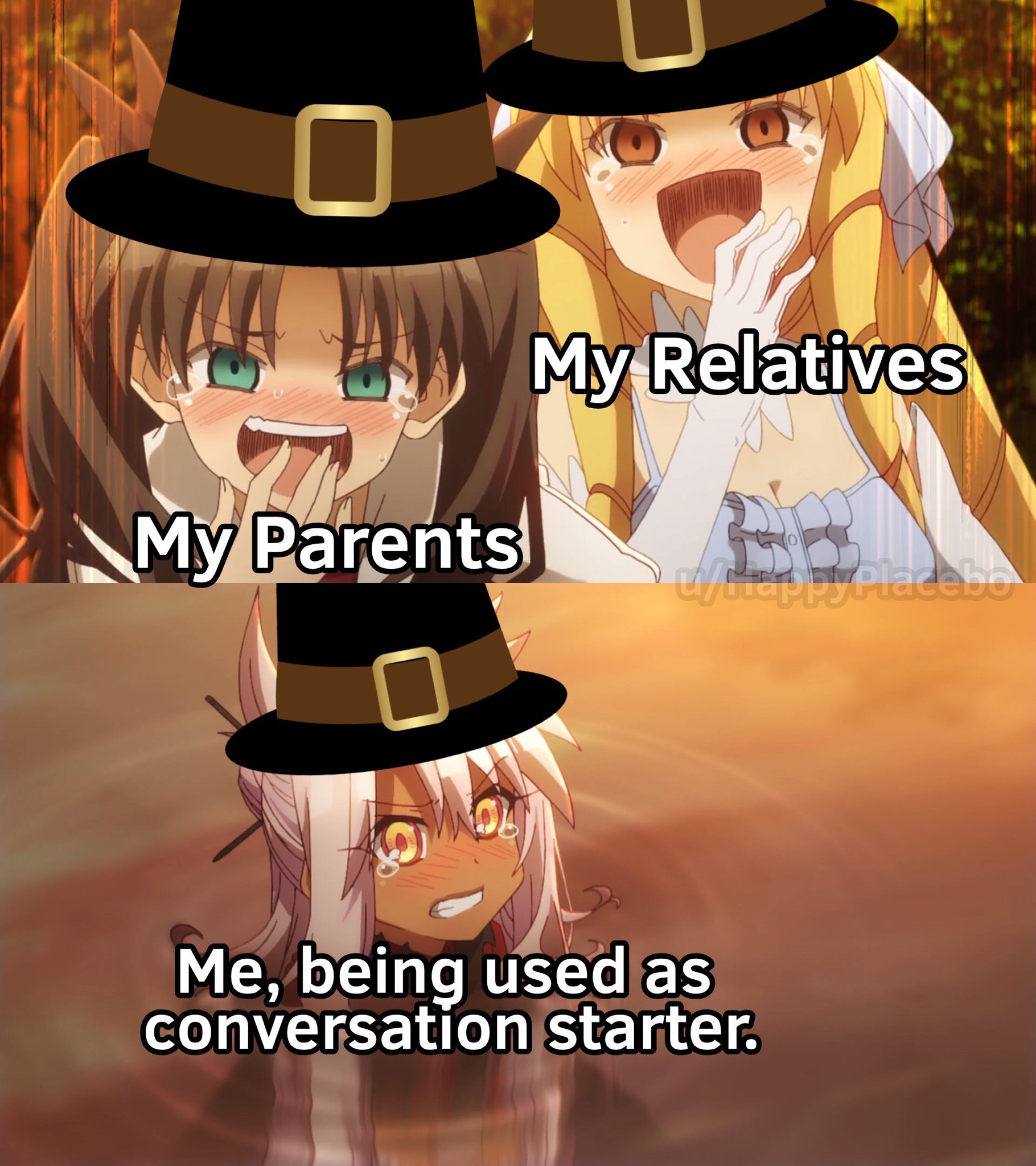 anime dank memes - My Relatives My Parents Me, being used as conversation starter.