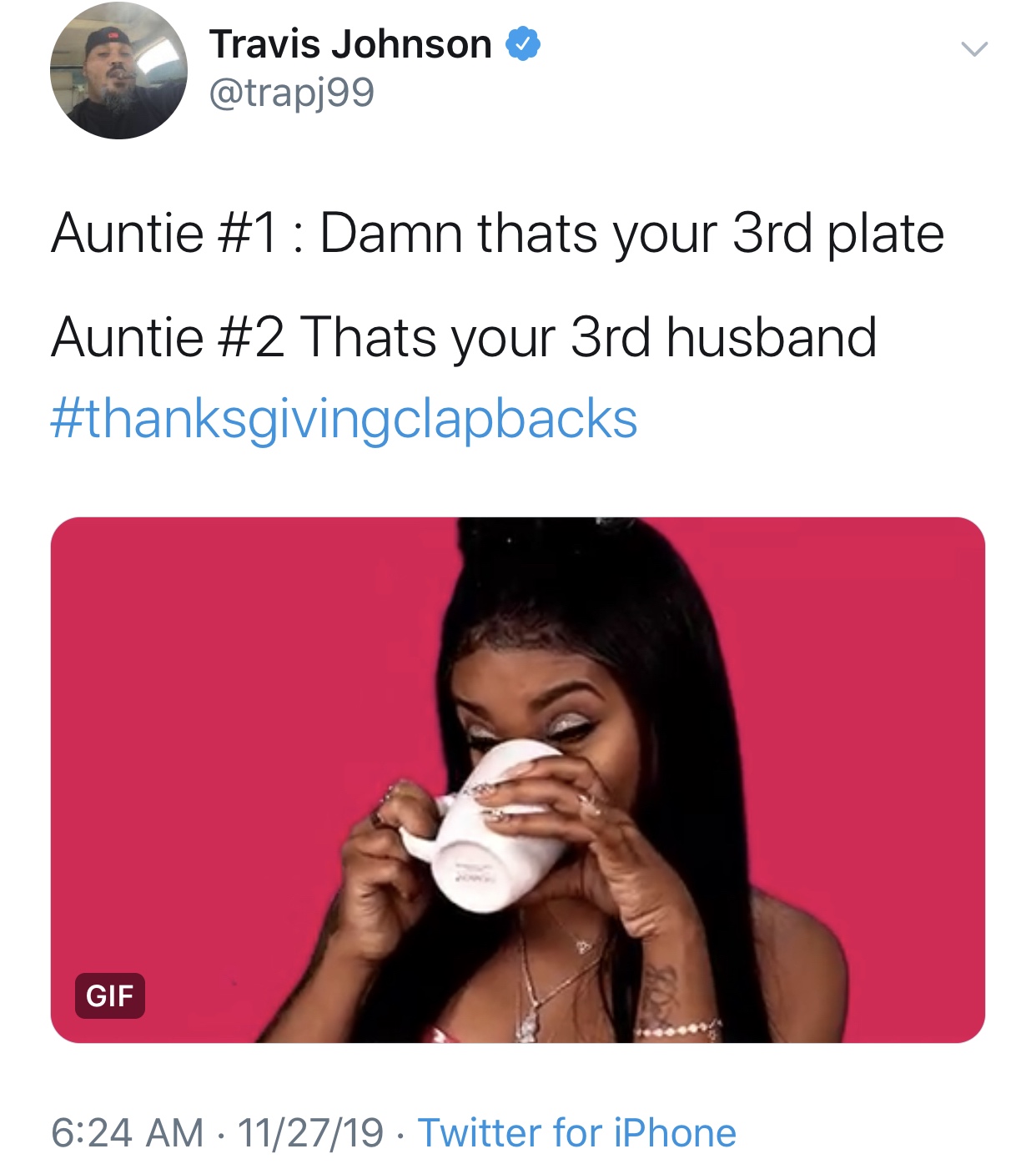 yoruba men memes - Travis Johnson Auntie Damn thats your 3rd plate Auntie Thats your 3rd husband Gif 112719 Twitter for iPhone