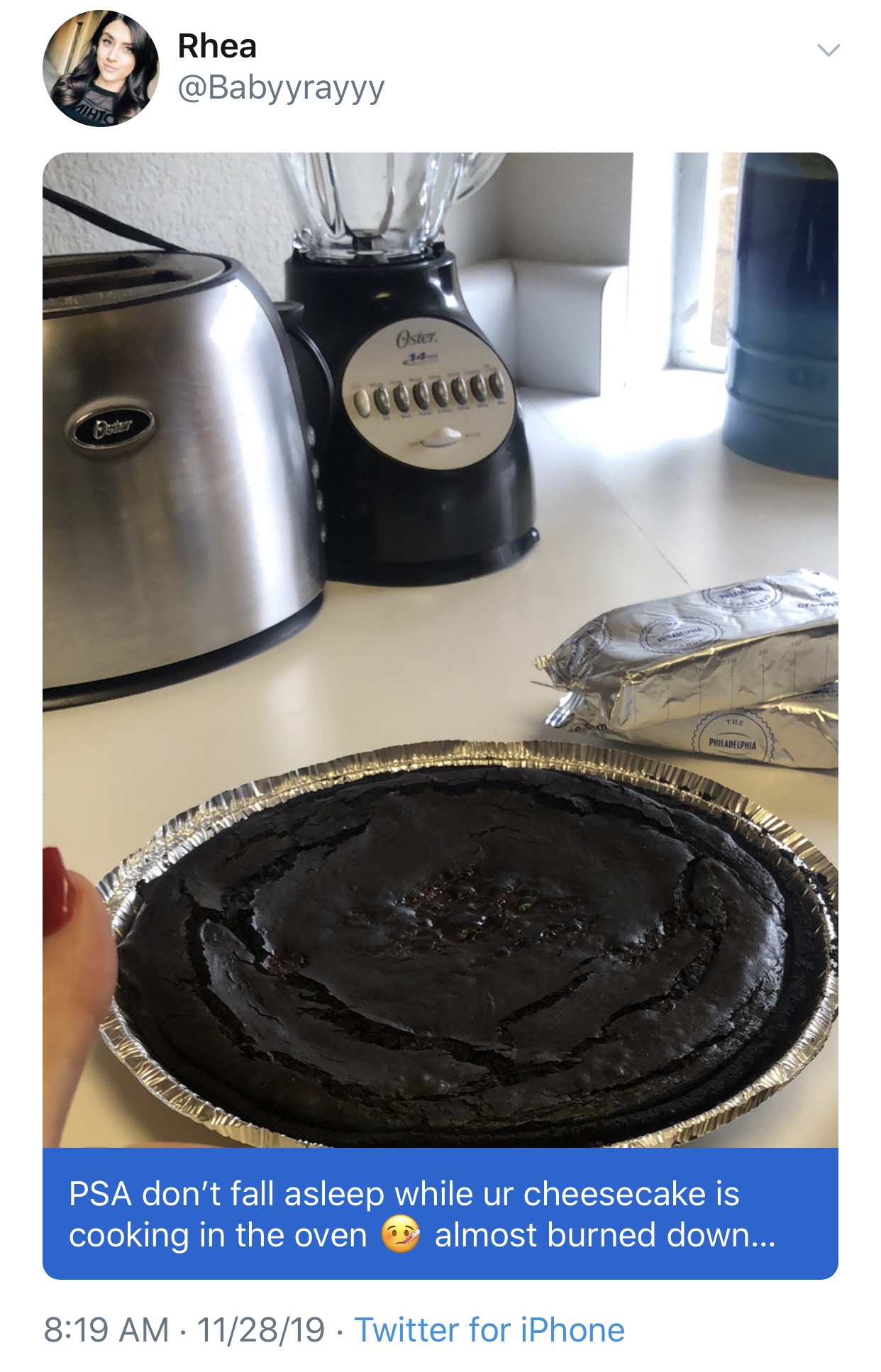 cookware and bakeware - Rhea Cs Psa don't fall asleep while ur cheesecake is cooking in the oven almost burned down... 112819 Twitter for iPhone
