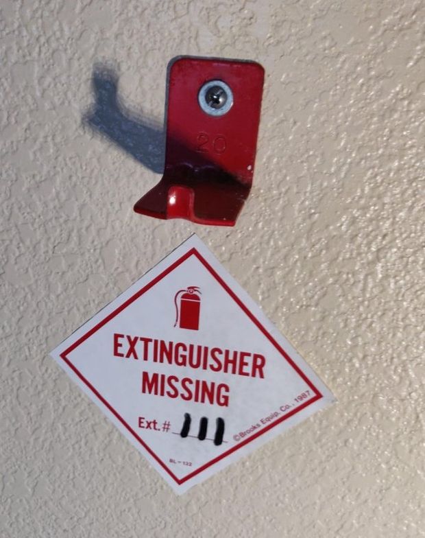 signage - Extinguisher Missing Ext.# Brooks Equip Co. 1987