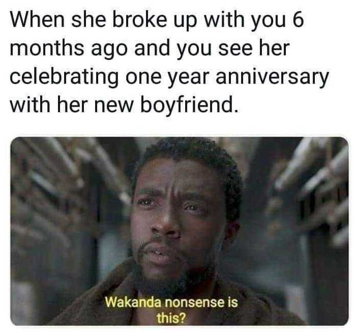 wakanda nonsense is this meme - When she broke up with you 6 months ago and you see her celebrating one year anniversary with her new boyfriend. Wakanda nonsense is this?