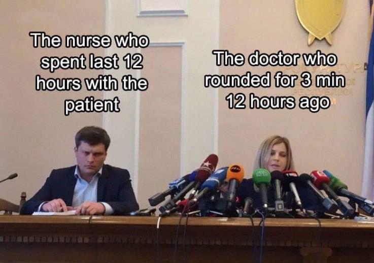 scientist vs celebrities - The nurse who spent last 12 hours with the patient The doctor who rounded for 3 min 12 hours ago