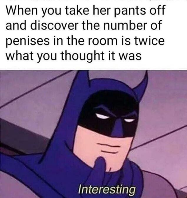batman interesting meme - When you take her pants off and discover the number of penises in the room is twice what you thought it was Interesting