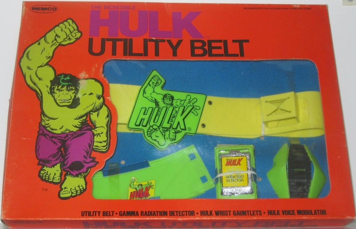 vintage toys - toy - Remco The Incredible Recommended For Children Four Years And Older Utility Belt ca Hulk Sa Radiation Detector Tm Utility Belt Gamma Radiation Detector. Hulk Wrist Gauntlets Hulk Voice Modulator