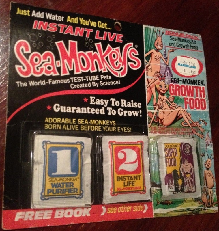 vintage toys - sea monkeys en argentina - Just Add Water And You've Got. Instant Live Bonus Rask SeaMonkeyst and Growth Food Sedmokes $1.351 The WorldFamous TestTube Pets Created By Science! SeaMonkey Growth Food Easy To Raise Guaranteed To Grow! Adorable