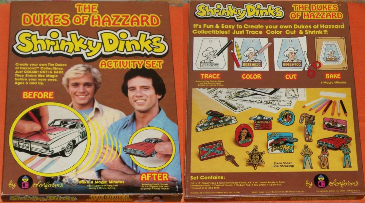 vintage toys - poster - The Dokes Of Hazzard Al Dukes Of Hazzard Shrinky Dinks It's Fun & Easy to Create your own Dukes of Hazzard Collectibles! Just Trace Color Cut & Shrink !!! Activity Set Boss Hogg Boss Hogg Boss Hogg Create your own The Dukes of Hazz