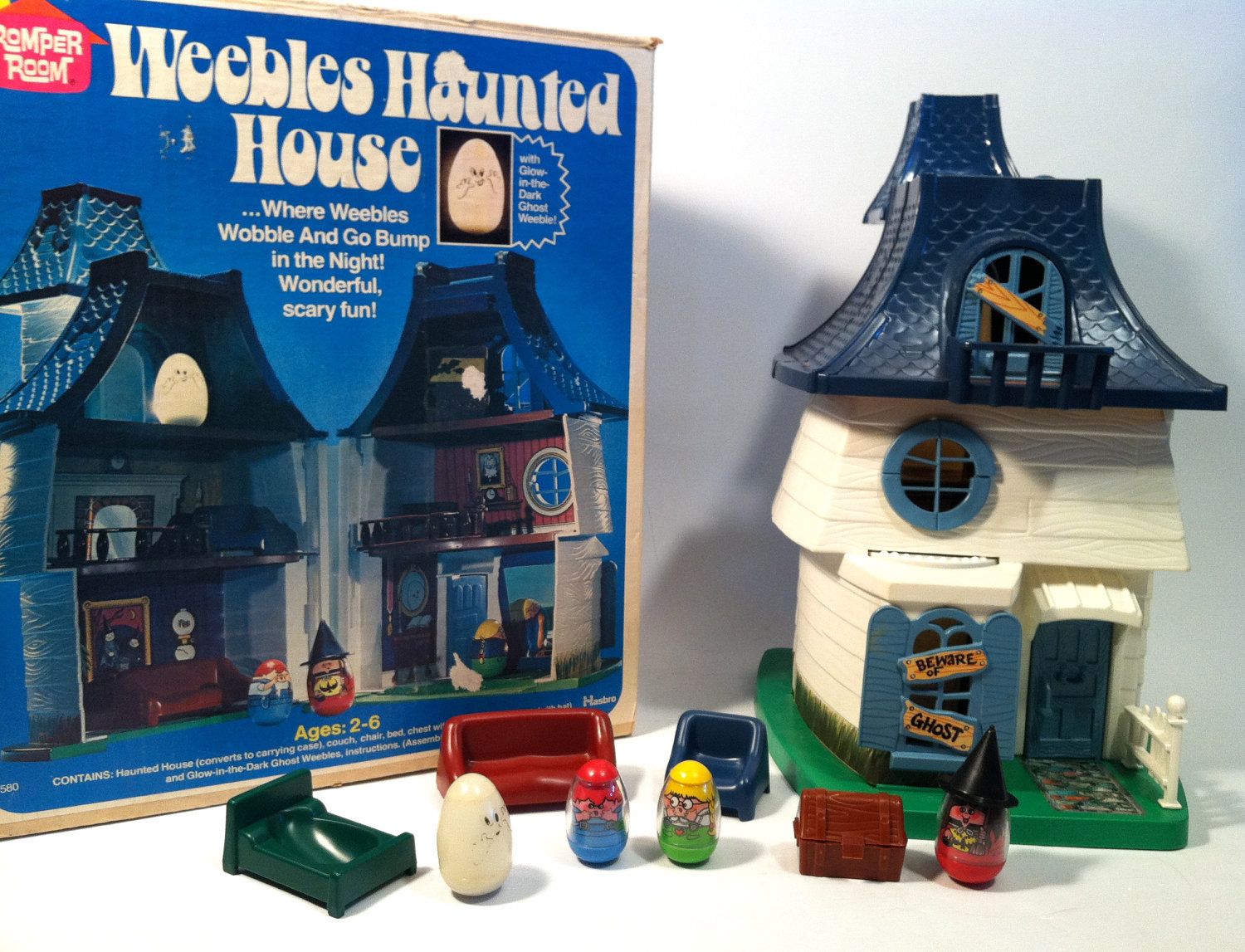 vintage toys - weebles haunted house - Pomper preko Weebles Haunted 5 House Room Glow inthe Dark Weeble! Ghost ...Where Weebles Wobble And Go Bump in the Night! Wonderful, scary fun! Beware Hasbro Ghost Ages 26 Contains Haunted House converts to carrying 